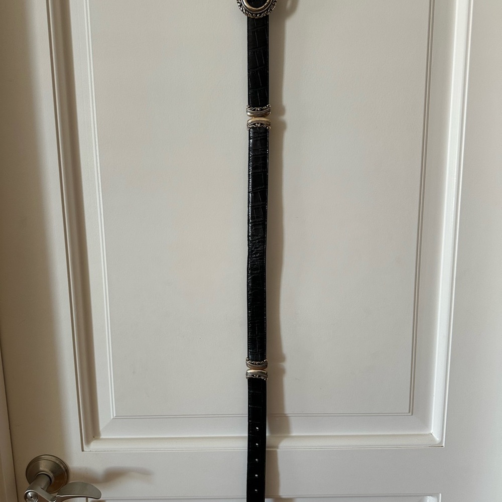 Elegant Black Crocodile-Embossed Belt